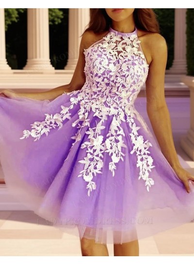 2025 A-line Princess Halter Sleeveless Applique Tulle Short/Mini Homecoming Dresses