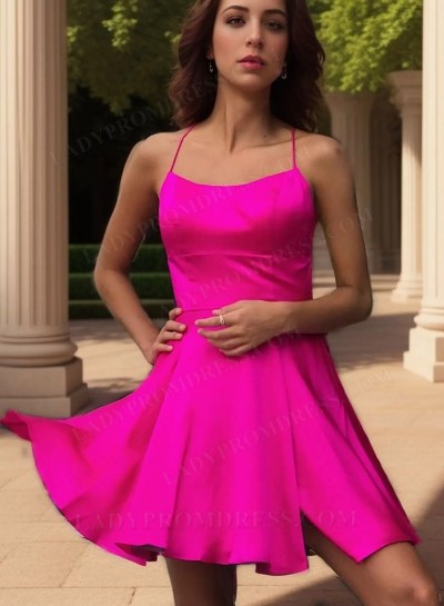 2025 Fuchsia Column Spaghetti Straps Short Silk Like Satin Homecoming / Graduation Party Dresses