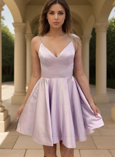 2025 Pale Pink Ball Gown V-neck Sleeveless Short Silk Like Satin Homecoming Dresses