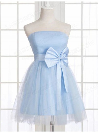 2024 A-line Princess Strapless Sleeveless Satin Tulle Bowknot Short/Mini Homecoming Dresses