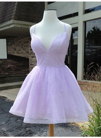 2024 A-line Princess Tulle V-neck Sleeveless Lilac Short/Mini Homecoming Dresses