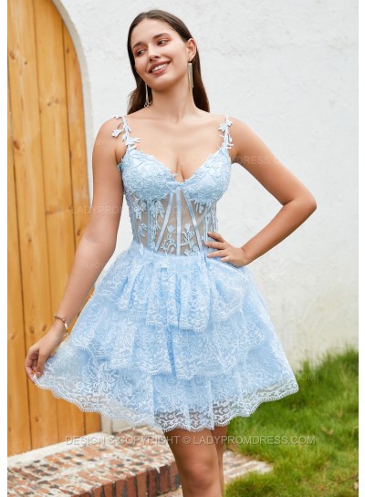 2024 A-line Princess Applique Spaghetti Straps Lace Short/Mini Homecoming Dresses