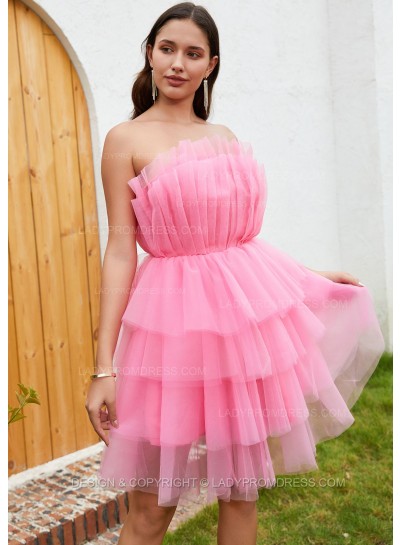 2024 A-line Princess Tulle Strapless Layers Sleeveless Short/Mini Homecoming Dresses