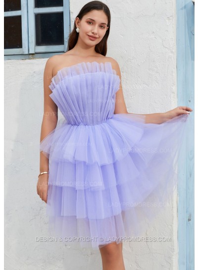 2024 A-line Princess Tulle Layers Strapless Sleeveless Short/Mini Homecoming Dresses