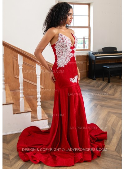 Red Sweetheart Sequence Sheath Strapless Long Prom Dresses 2024 With Sequence