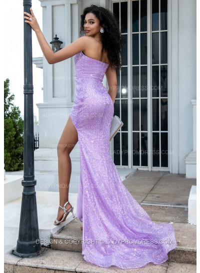 2024 A Line Lilac Sequence Side Slit Sweetheart Long Prom Dresses