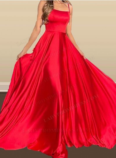 2024 A Line Red Halter Corset Back Silk Like Long Prom Dresses