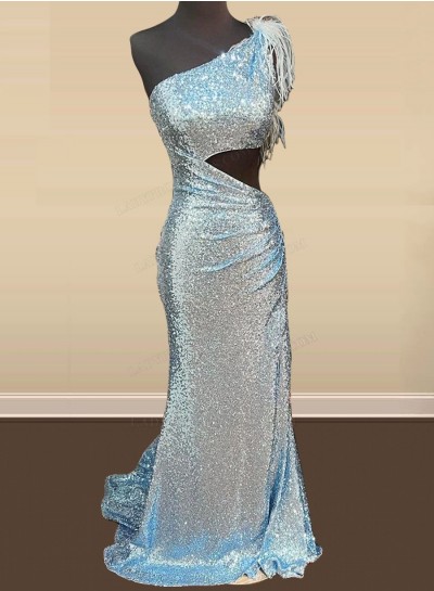 Silver Sheath Hollow Out Sequence Long Prom Dresses 2024