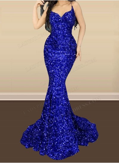 Mermaid Sweetheart Spaghetti Straps Royal Blue Long 2024 Prom Dresses