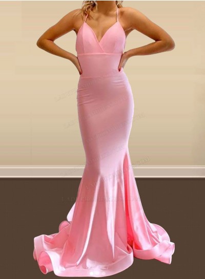 2024 Mermaid Pale Pink Sweetheart Halter Corset Back Long Prom Dresses
