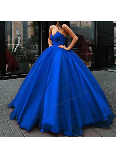 A Line Satin Sweetheart Royal Blue Ball Gown Strapless 2024 Prom Dresses