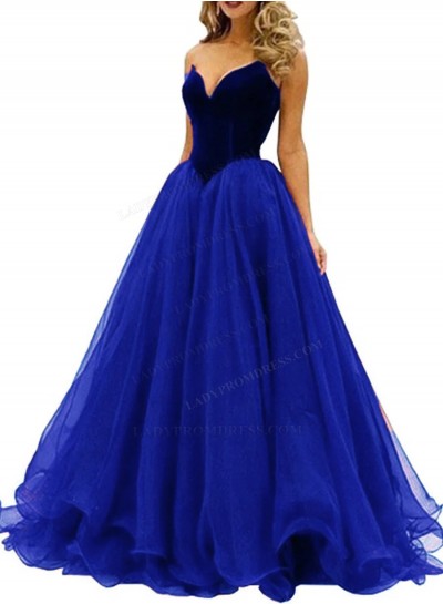 A Line Sweetheart Royal Blue 2024 Tulle Long Prom Dresses