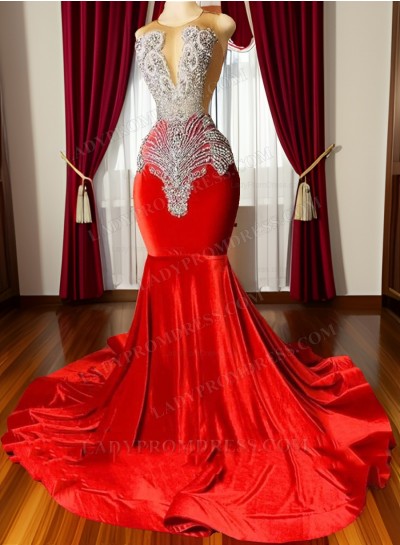 Red Beaded Mermaid Silk Like Satin Long 2024 Prom Dresses