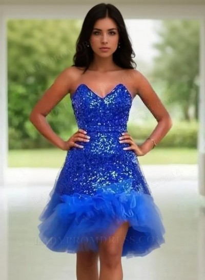 2025 Royal Blue Sweetheart Sequins Graduation Homecoming Dresses with Tulle Skirt