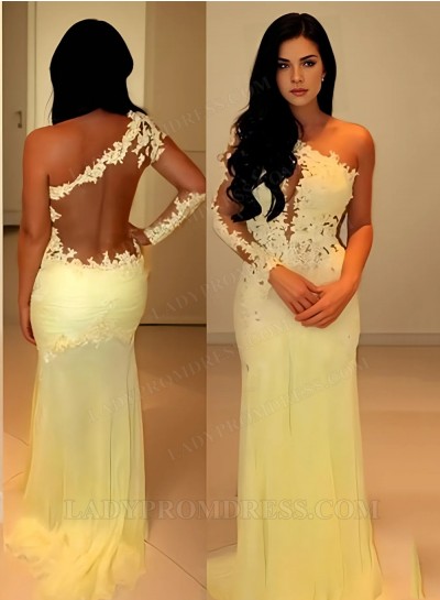 Floor-Length One-Shoulder A-Line/Princess Chiffon Prom Dresses