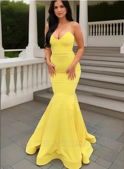 2025 Yellow Satin Mermaid Sweetheart Satin Prom Dresses