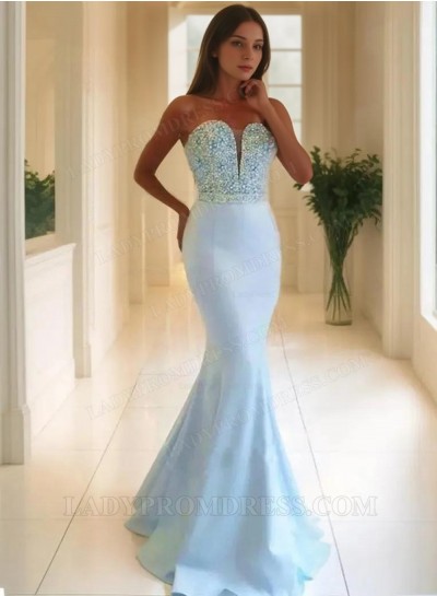 Off Shoulder Sweetheart Mermaid Beading Backless Sleeveless Prom Dresses