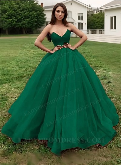 2025 Sweetheart Strapless Tulle Hunter Green Ball Gown Prom Dresses