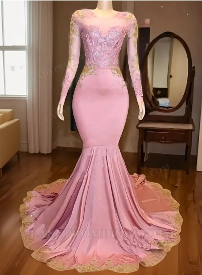 2025 Long Sleeves Blushing Pink Sweetheart African American Mermaid Prom Dresses