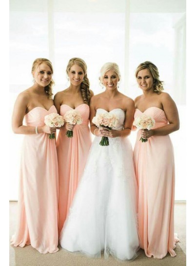 2024 A Line Pink Chiffon Sweetheart Long Bridesmaid Dresses / Gowns