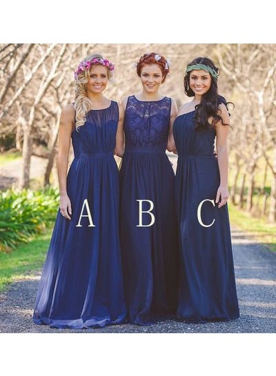 2024 A Line Chiffon Royal Blue Long Bridesmaid Dresses / Gowns