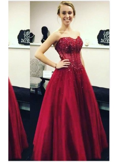 2024 Gorgeous Red Appliques Sweetheart Ball Gown Satin Prom Dresses