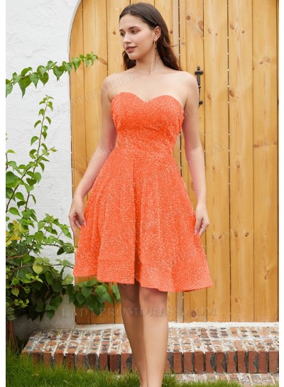 Coral A-line Princess Sweetheart Sequin Sleeveless Knee-Length Homecoming Dresses