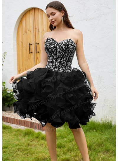 Black Sweetheart Tulle Sequin Ball Gown Layers Knee-Length Homecoming Dresses