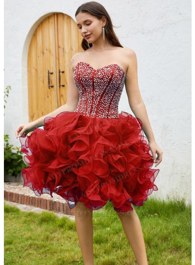 Coral Sweetheart Tulle Sequin Ball Gown Layers Knee-Length Sweet 16 Dress / Homecoming Dresses