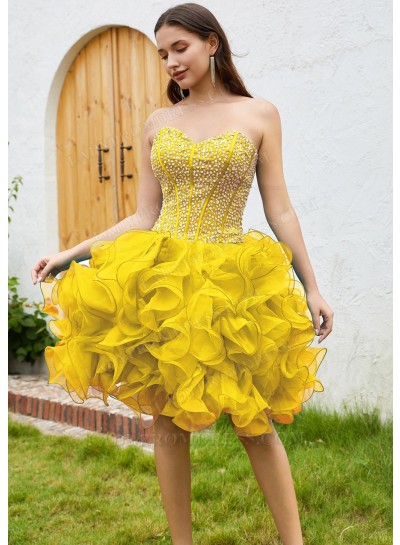 Daffodil Sweetheart Tulle Sequin Ball Gown Layers Knee-Length Cocktail Dress / Homecoming Dresses