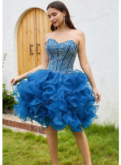 Lake Blue Sweetheart Tulle Sequin Ball Gown Layers Knee-Length Sweet 16 Dress / Homecoming Dresses