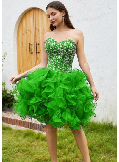 Lime Green Sweetheart Tulle Sequin Ball Gown Layers Knee-Length Cocktail Dress / Homecoming Dresses
