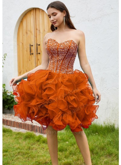Orange Sweetheart Tulle Sequin Ball Gown Layers Knee-Length Cocktail Dress / Homecoming Dresses