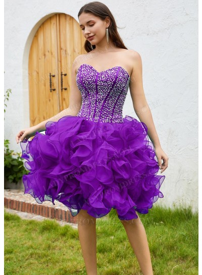 Plum Sweetheart Tulle Sequin Ball Gown Layers Knee-Length Sweet 16 Dress / Homecoming Dresses
