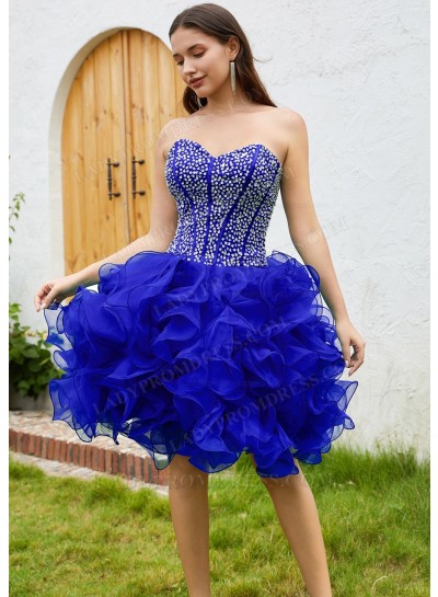 Royal Blue Sweetheart Tulle Sequin Ball Gown Layers Knee-Length Homecoming Dresses