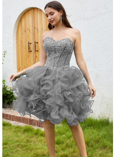 Silver Sweetheart Tulle Sequin Ball Gown Layers Knee-Length Sweet 16 Dress / Homecoming Dresses