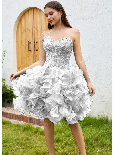 White Sweetheart Tulle Sequin Ball Gown Layers Knee-Length Classy Graduation Dresses