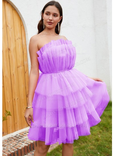 Lilac A-line Tulle Strapless Layers Sleeveless Short Mini Sweet 16 Dress / Homecoming Dresses