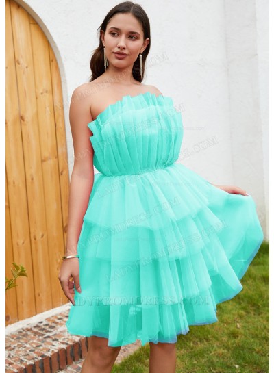 Mint Green A-line Tulle Strapless Layers Sleeveless Short Mini Sweet 16 Dress / Homecoming Dresses