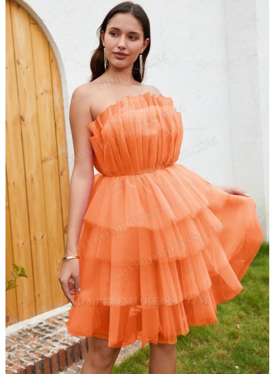 Orange A-line Tulle Strapless Layers Sleeveless Short Mini Sweet 16 Dress / Homecoming Dresses