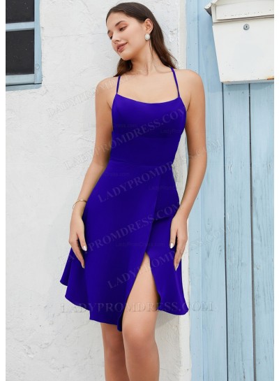 Navy Blue A-line Spaghetti Straps Knee-Length Cocktail Homecoming Dresses