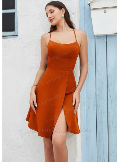 Orange A-line Spaghetti Straps Knee-Length Homecoming Dresses