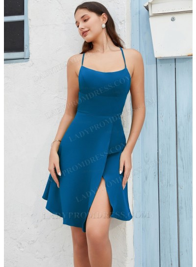 Peacock A-line Spaghetti Straps Knee-Length Homecoming Dresses