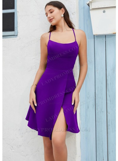 Purple A-line Spaghetti Straps Knee-Length Graduation / Homecoming Dresses