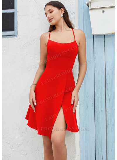 Red A-line Spaghetti Straps Knee-Length Homecoming Dresses