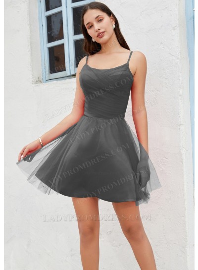 Grey A-line Spaghetti Straps Satin Tulle Short/Mini Cocktail / Homecoming Dresses
