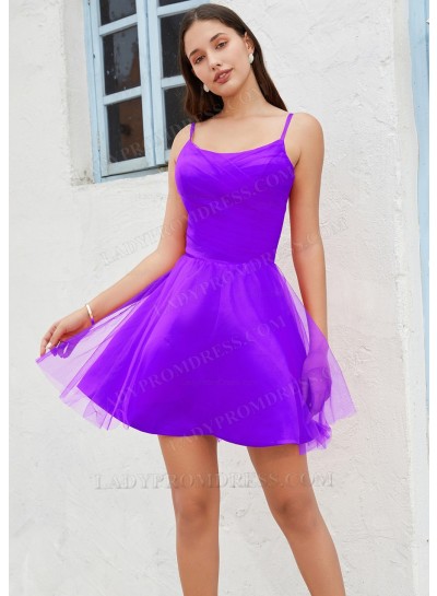 Purple A-line Spaghetti Straps Satin Tulle Short/Mini Sweet 16 / Homecoming Dresses