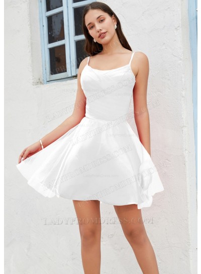 White A-line Spaghetti Straps Satin Tulle Short/Mini Womens Graduation Dress