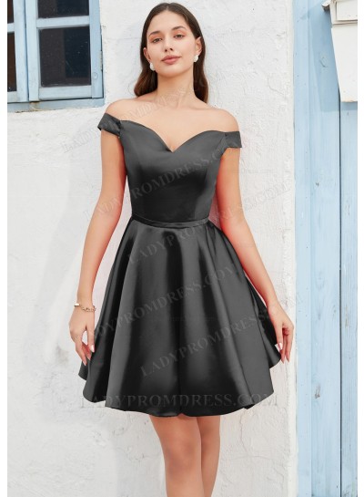 Black A-line Off the Shoulder Silk like Satin Homecoming Dresses