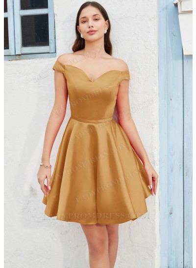 Champagne A-line Off the Shoulder Silk like Satin Sweet 16 / Homecoming Dresses